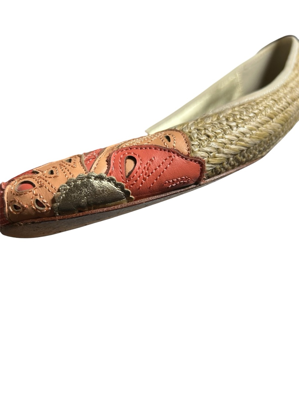 Coach Raffia Ballet Flats Beige Woven Leather Floral Butterfly Dragonfly Whimsy - Picture 7 of 11